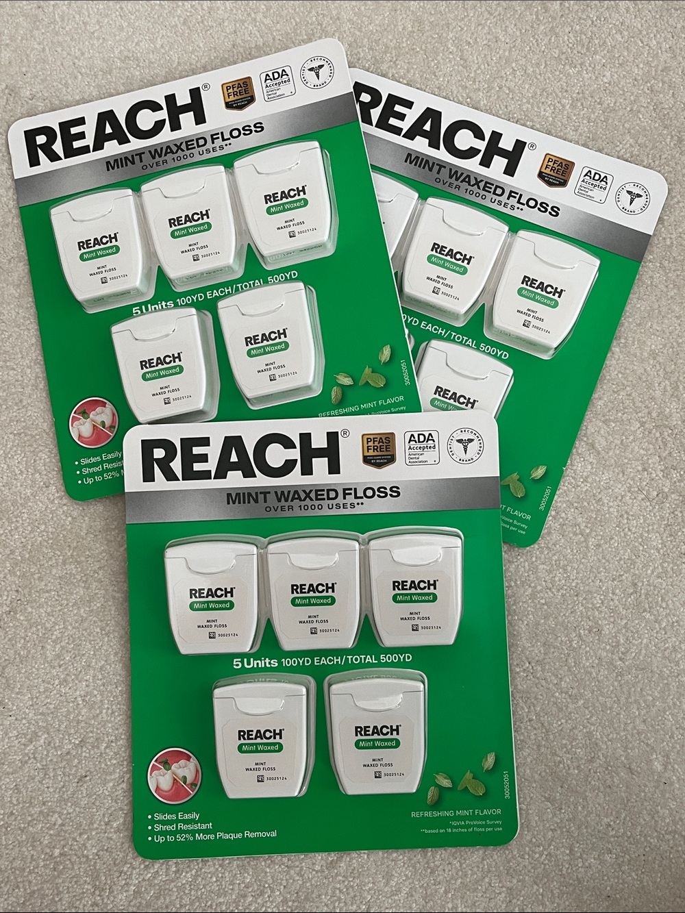 Mint Waxed Floss 5-Pack — White & Green 3 PACKAGES
